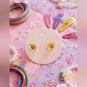 Handmade Yellow Black Bees Stud Earrings